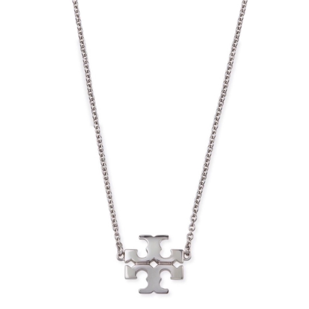 TORY BURCH • Silver Kira Logo Charm Pendant Necklace